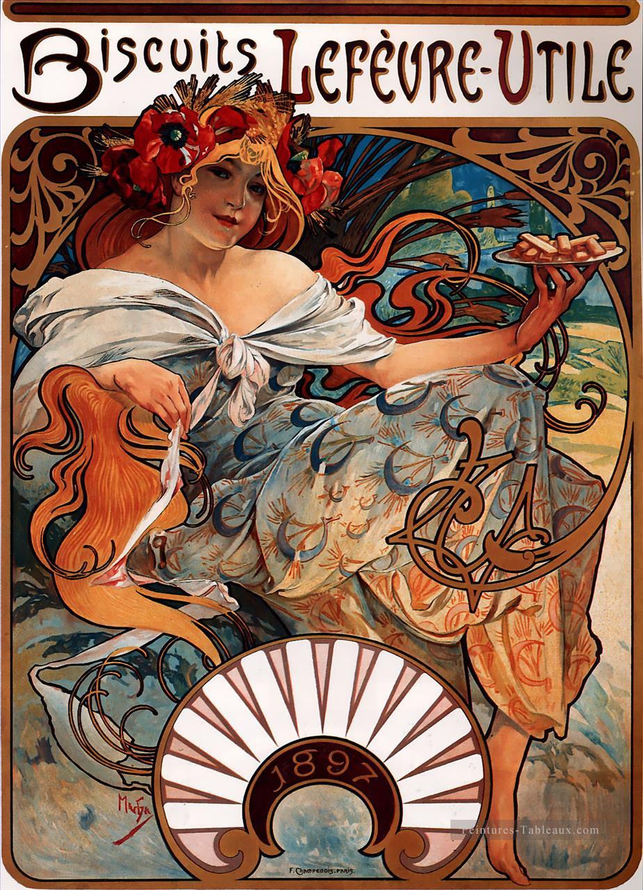 Biscuits LefevreUtile 1896 litho Art Nouveau tchèque Alphonse Mucha Peintures à l'huile